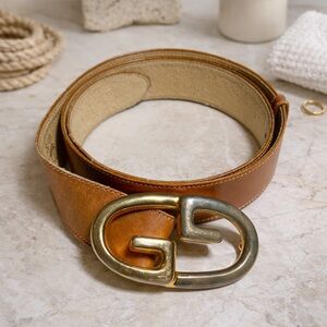 Vintage Gucci Double G two-toned buckle Brown Leather Belt. Size 80-32